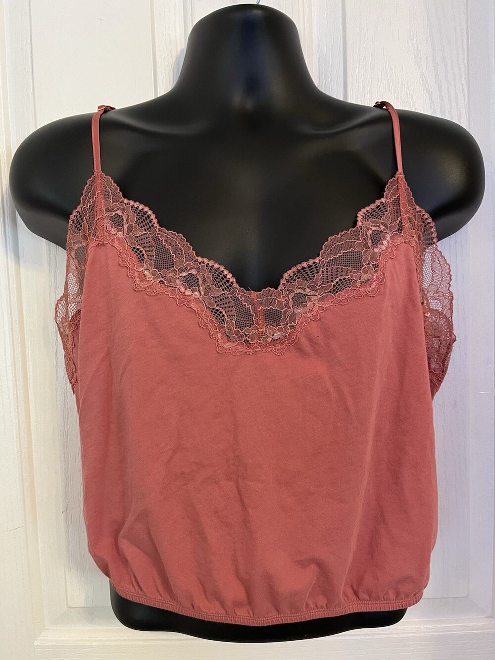 Victoria's Secret Crop Cami Top Mauve Pink Lace Trim Sleep Lounge Shirt XL